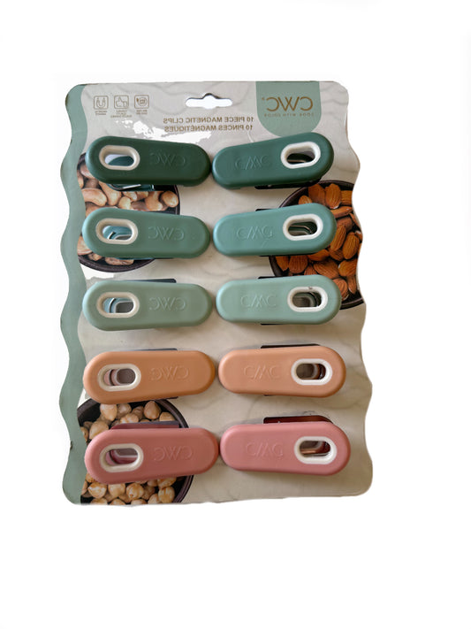 COOK WITH COLOR-10 Pc Bag Clips with Magnet- Food Clips, Chip Clips, Bag Clips for Food Storage with Air Tight Seal Grip, Snack Bags and Food Bags (Sage)