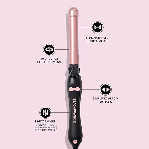 Beachwaver B1.25 Rotating Curling Iron - Automatic 1.25 Inch Ceramic Curling Iron - Easy-to-Use Spinning Wand for Long-Lasting Waves - Auto-Shut Off and Dual Voltage (BW160)