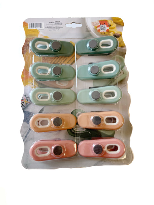 COOK WITH COLOR-10 Pc Bag Clips with Magnet- Food Clips, Chip Clips, Bag Clips for Food Storage with Air Tight Seal Grip, Snack Bags and Food Bags (Sage)