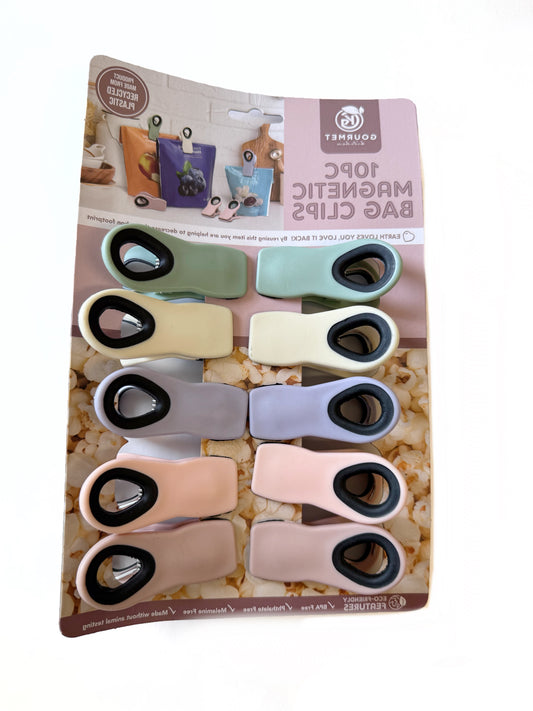 Gourmet Kitchen- 10Pc Bag Clips with Magnet- Food Clips, Chip Clips, Bag Clips for Food Storage with Airtight Seal Grip for Bread Bags, Snack Bags and Food Bags (Mint and Grey, Pack of 10)