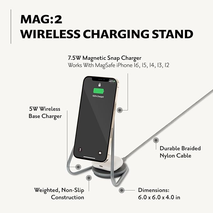 COURANT MAG:2 Classics Wireless Charging Stand - Italian Leather, 2 in 1 Multi-Device Charger - Magnetic Stand Compatible W/ iPhone 16,15,14,13,12.